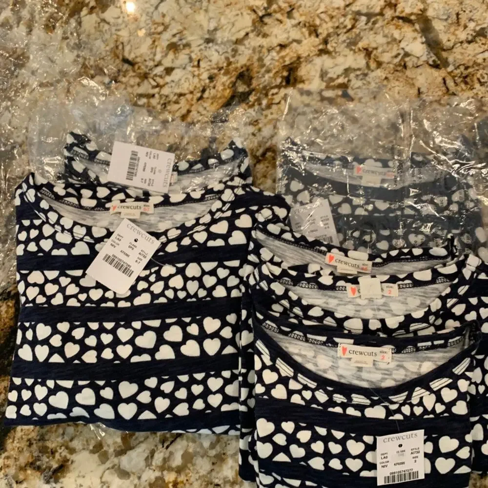 NWT J Crew Girls' Ruffle-Trim Navy Top in Hearts & Stripes